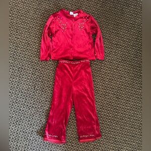 Vintage McKids 2 Piece Velour Set Size 4T China Red with Floral Embroidery